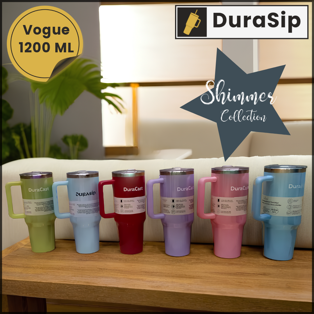 DuraSip Vogue 1200ml Shimmer Tumbler – Pure Stainless Steel, BPA-Free, Double Wall Vacuum Insulated for Long-Lasting Hot & Cold Drinks