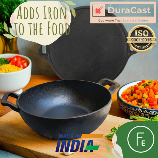 DuraCast India 30cm Tawa and 24cm Kadhai Combo: Traditional Cast Iron Cookware Set