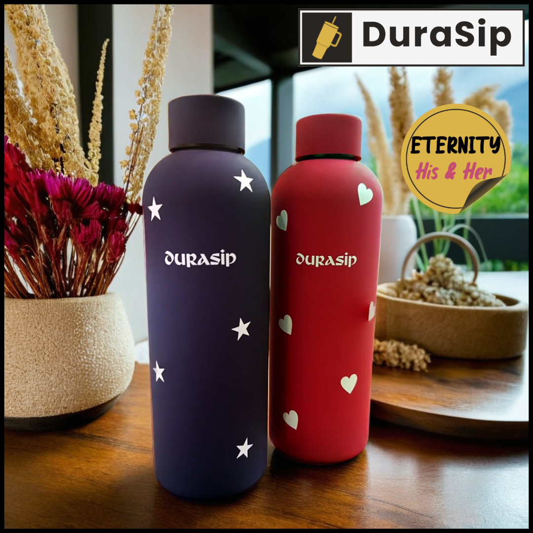 DuraSip Eternity Classic Romance – The Perfect Personalised Matching Bottles for Couples 600 ML each