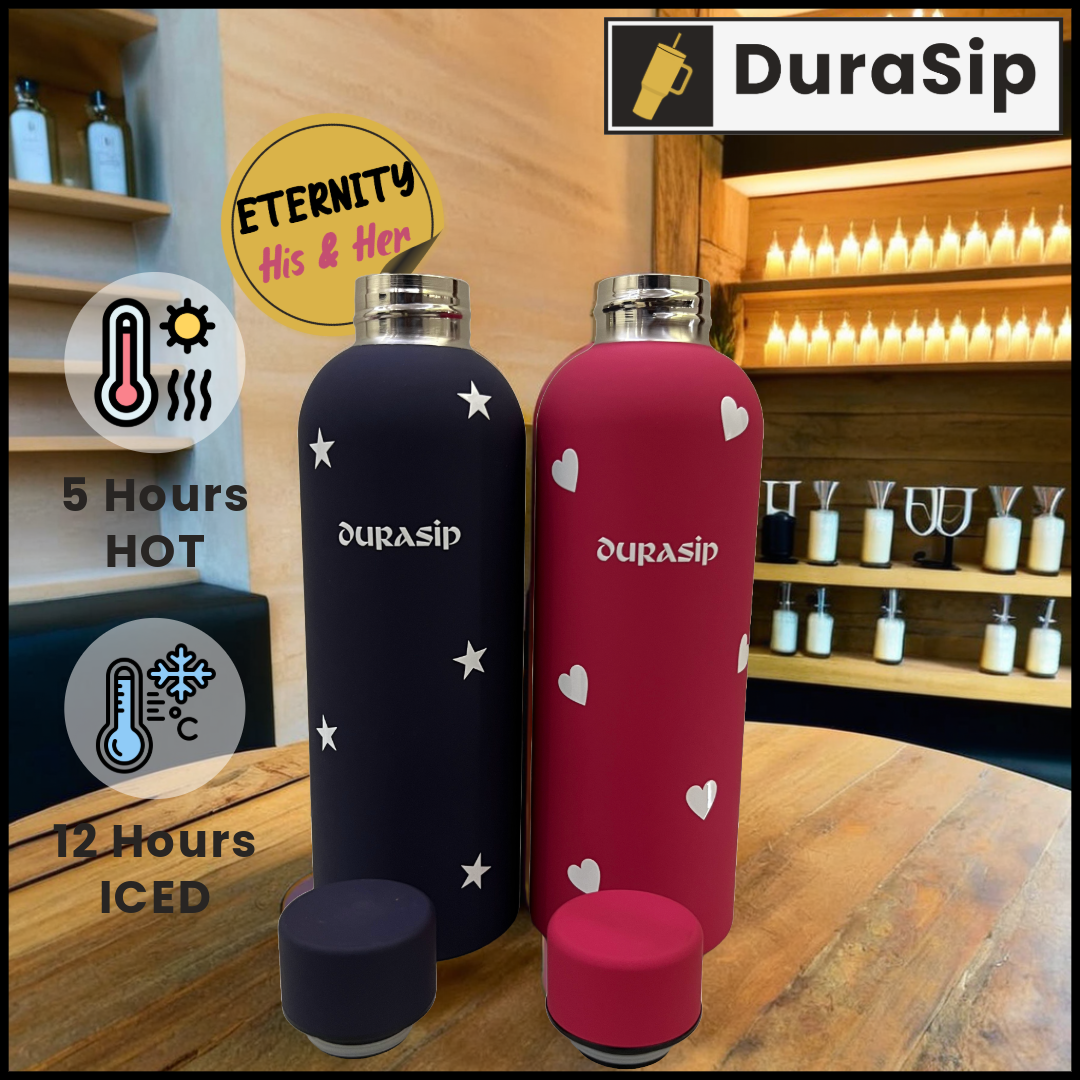 DuraSip Eternity Classic Romance – The Perfect Personalised Matching Bottles for Couples 600 ML each