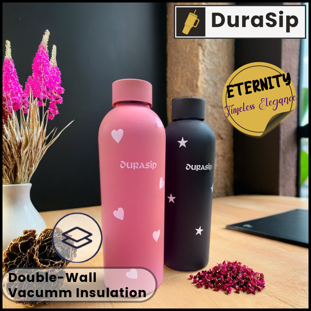 DuraSip Eternity Timeless Elegance– Personalised Premium Stainless Steel Bottle Set for Couples 600 ML each