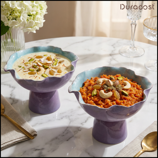 DuraCast® Blue Aura Bowl | Premium Ceramic Footed Serving Bowl for Snacks, Salads & Desserts