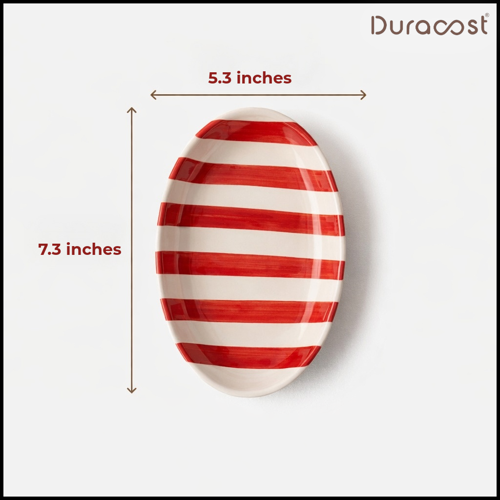 DuraCast® BoldBite Ceramic Snack Platter | Red & White Striped Design | Set of 2