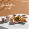 DuraCast® ChaatStar 7-Piece Ceramic Serving Set | Star-Shaped Snack Plates, Chutney Bowls & Large Chaat Platter | Red/Blue Variants