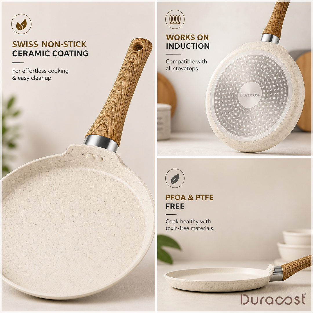 DuraCast® Ceramic Tawa – 22 cm | Tri-Lock Coating | Induction & Gas Compatible