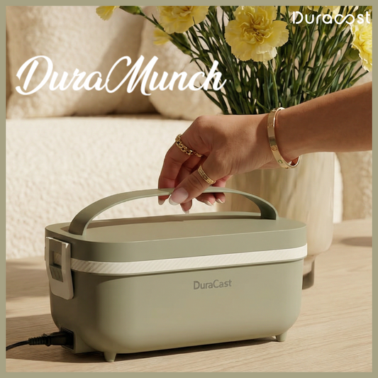 DuraCast® DuraMunch 950ml Electric Lunch Box | Premium Olive Green Heated Tiffin with 4 Bowls (2 Large + 2 Small) | Leak-Proof & Portable Office Lunch Box