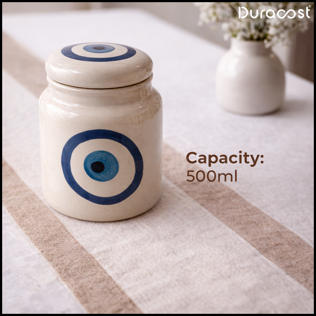 DuraCast® Evil Eye Jars – Ceramic Storage Jars Set of 2 | Designer Kitchen Containers