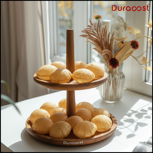 DuraCast® HostMate 2-Tier Wooden Stand – Premium Acacia Wood Dessert, Snack & Serveware Organizer | Rustic Tiered Serving Tray