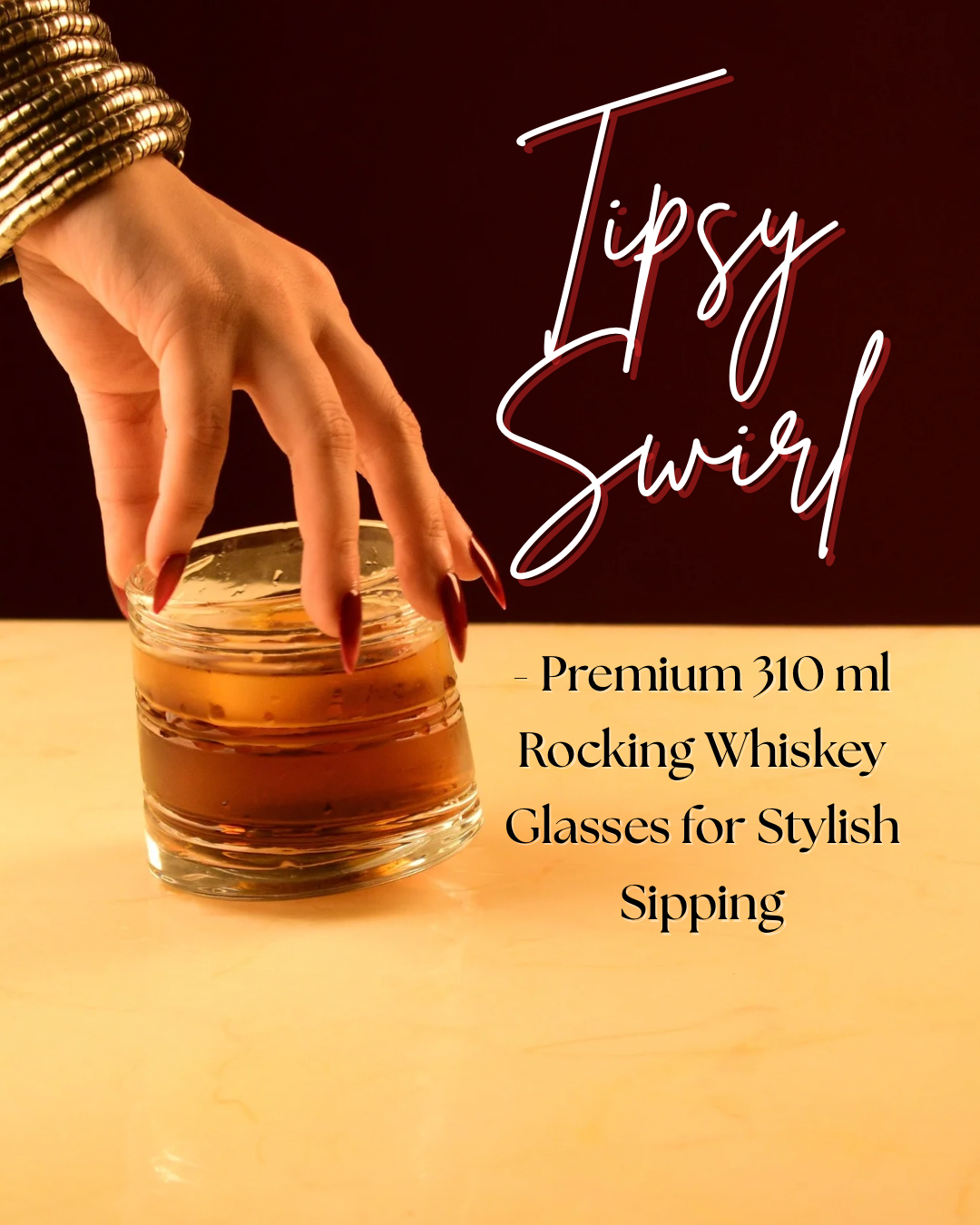 DuraBar™ Tipsy Swirl – Premium 310 ml Rocking Whiskey Glasses for Stylish Sipping (SET OF 4)