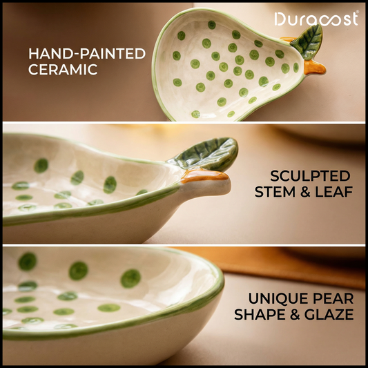 DuraCast® Pear Plates – Ceramic Snack Serving Plates Set of 3 | Designer Plates