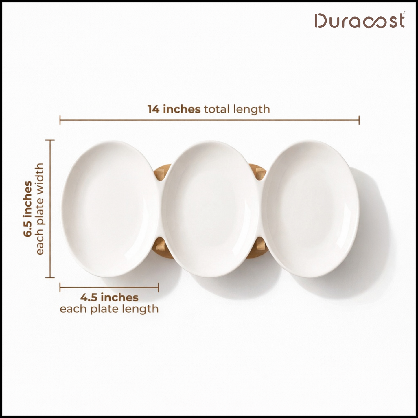 DuraCast® Pebble Platter – 3-Section Ceramic Serving Platter with Bamboo Base