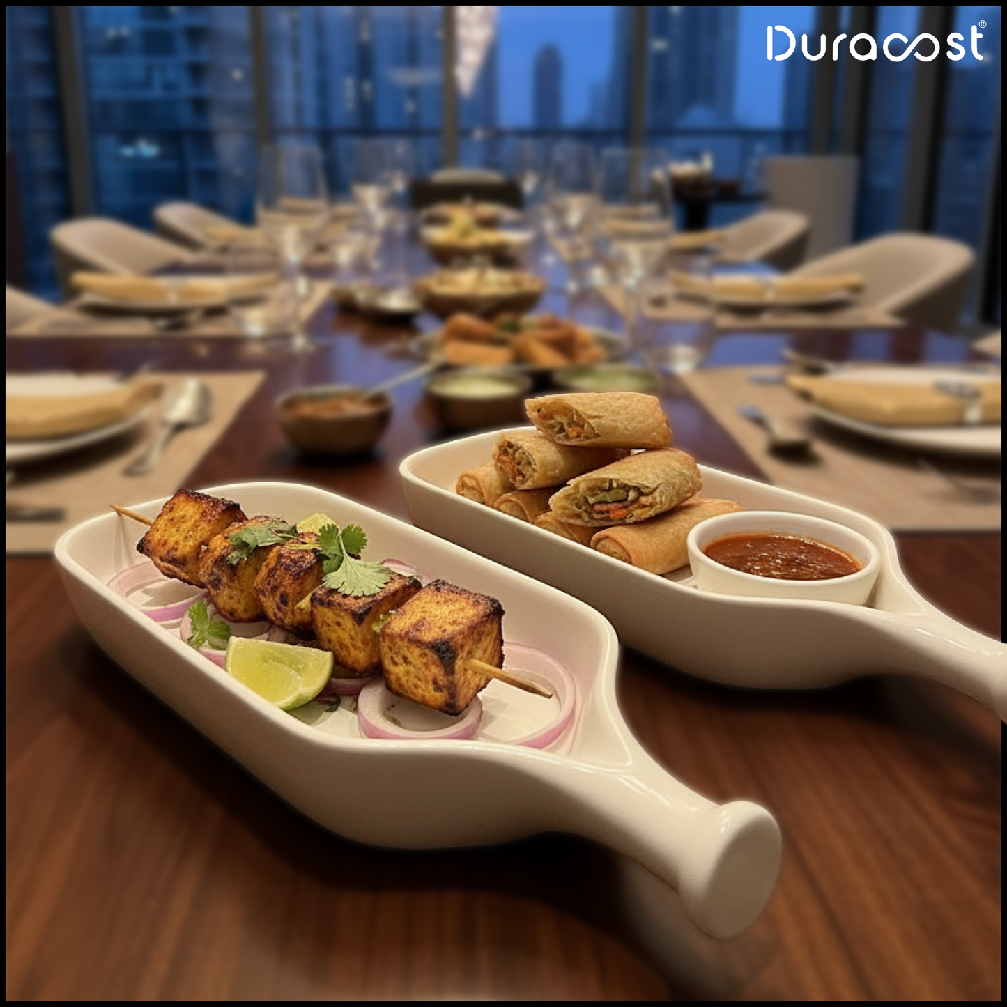 DuraCast® Serava Premium Ceramic Snack Serving Plate | Elegant Cook & Serve Tableware | Set of 2