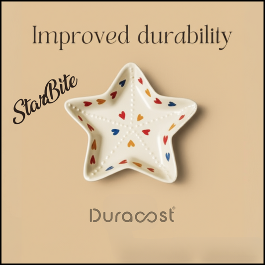 DuraCast® StarBite Ceramic Snack Plate ( Set of 2 ) - Handcrafted Star-Shaped Serving Dish with Colorful Heart Design | Multi-Purpose Snack & Dessert Plates