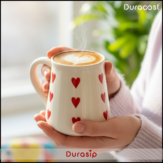 DuraSip™ Ace of Hearts Ceramic Mug Set of 4/6 – Handcrafted Heart Design Tea & Coffee Cups | Premium Gift Set for Couples, Friends & Family