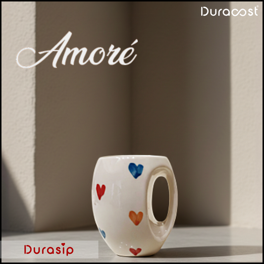 DuraSip™ Amoré Ceramic Mug Set of 2 – Handcrafted Heart Design Coffee & Tea Cups | Premium Couple Gift