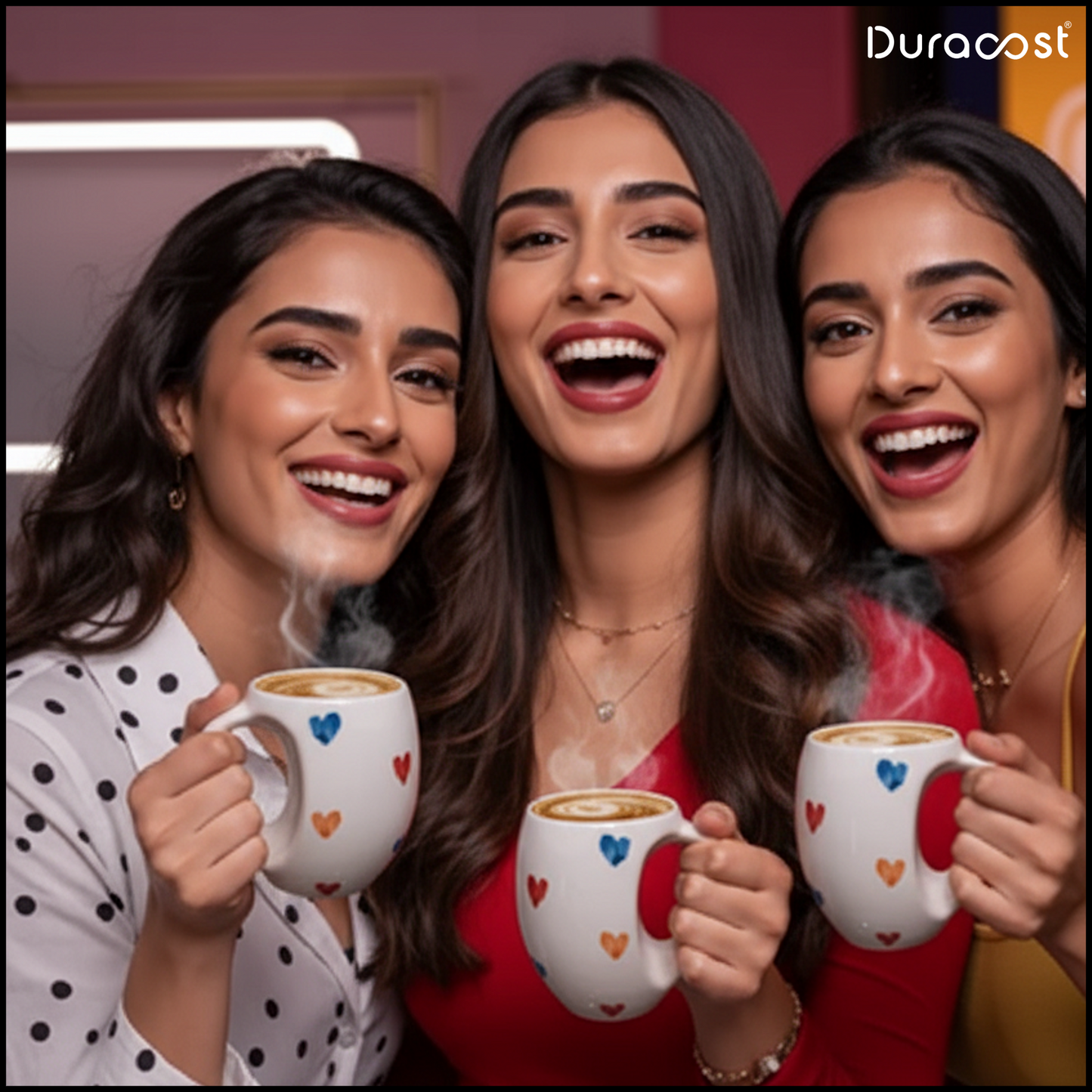 DuraSip™ Amoré Ceramic Mug Set of 2 – Handcrafted Heart Design Coffee & Tea Cups | Premium Couple Gift