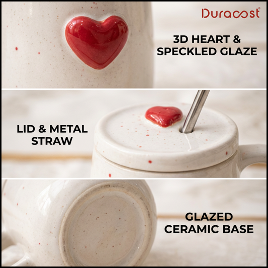 DuraSip™ Blush Ceramic Mug Set of 2 with Lid & Stainless Steel Straw