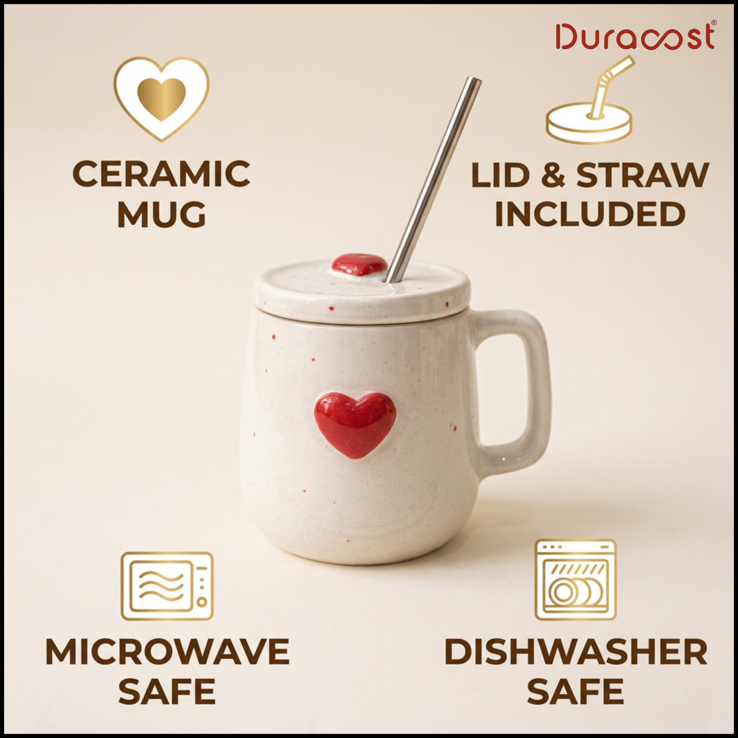 DuraSip™ Blush Ceramic Mug Set of 2 with Lid & Stainless Steel Straw