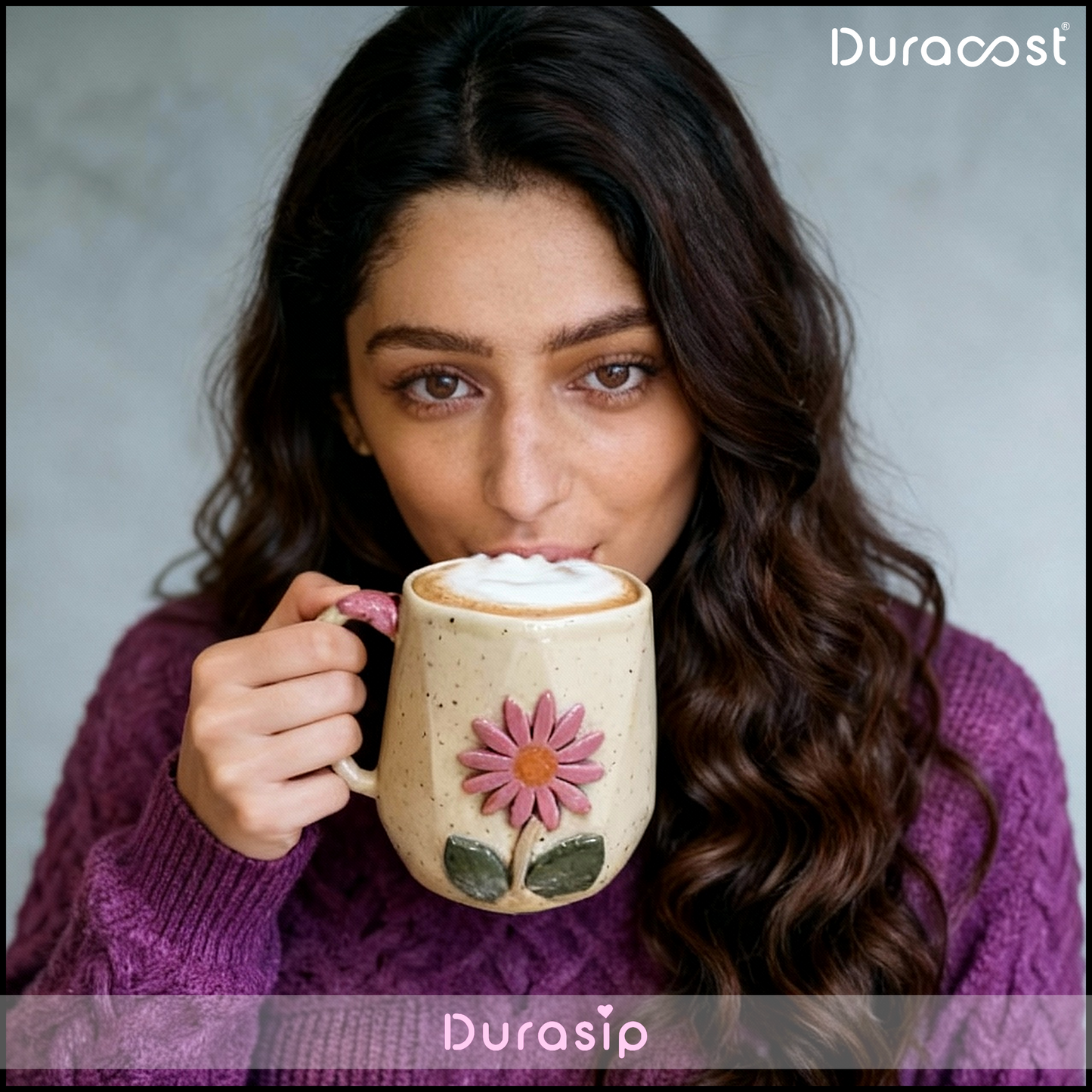 DuraSip™ Daisy Ceramic Coffee Mug Set of 2/4 – Handcrafted Floral Embossed Tea & Coffee Cups | Available in Pink & Yellow