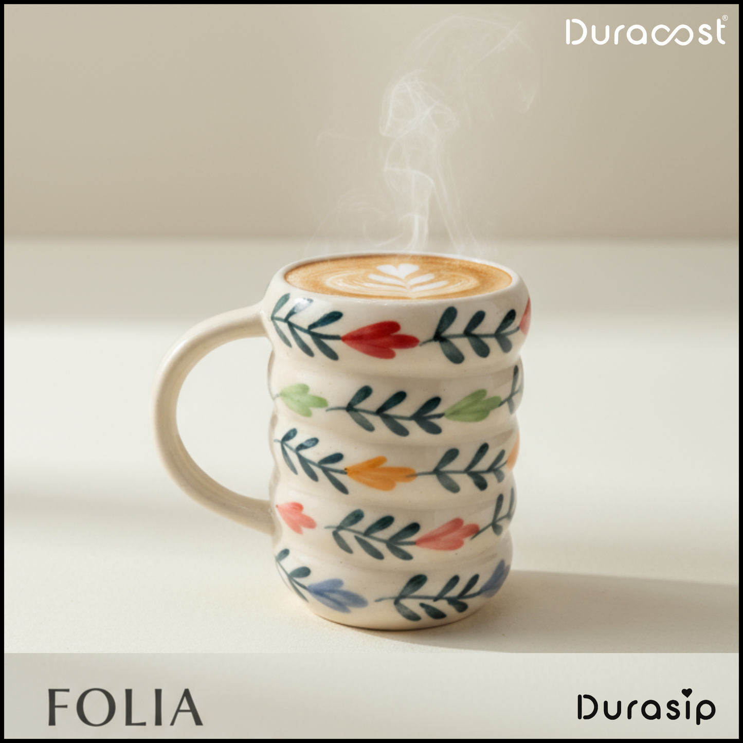 DuraSip™ FOLIA Ceramic Coffee Mug Set of 2/4/6 – Handcrafted Nature-Inspired Tea & Coffee Cups with Leaf Motif Design