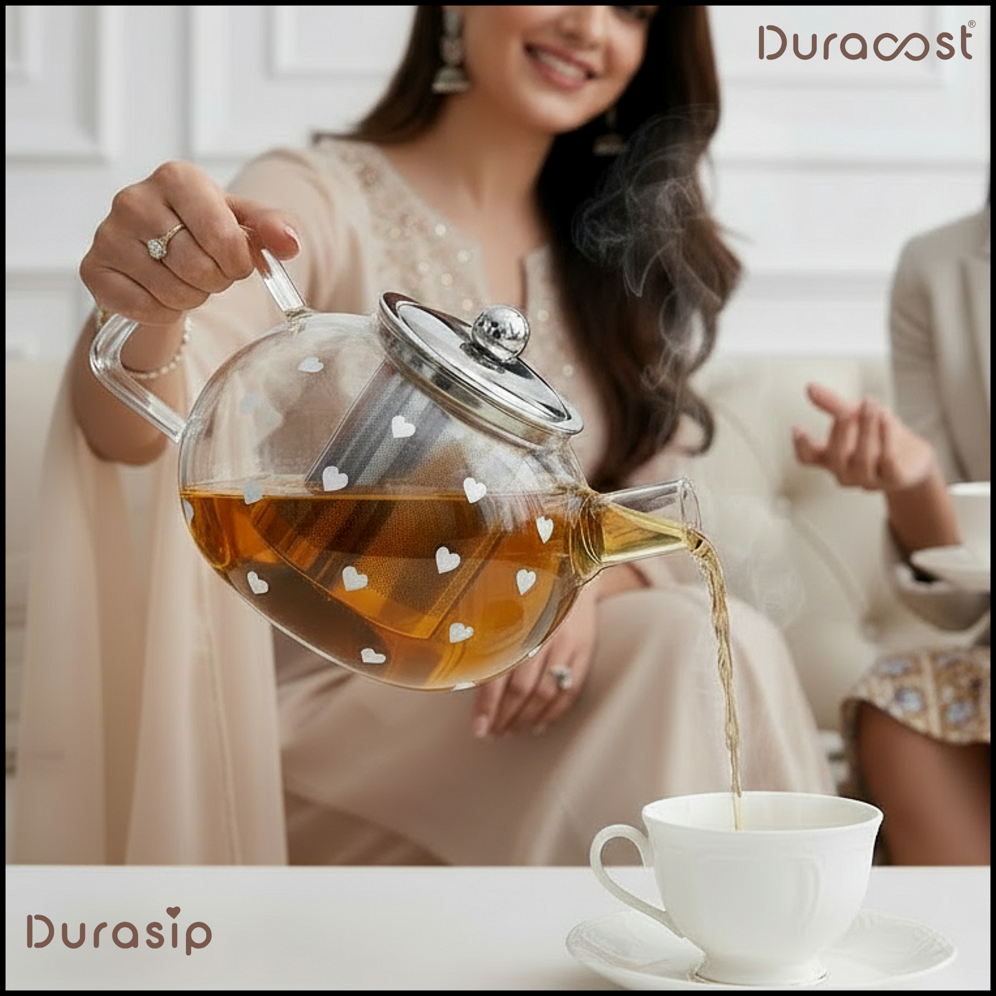 DuraSip™ Heart Brew Premium Glass Kettle – Heat-Resistant Borosilicate Glass Teapot | Gas Stove & Microwave Safe | Elegant Tea & Coffee Server