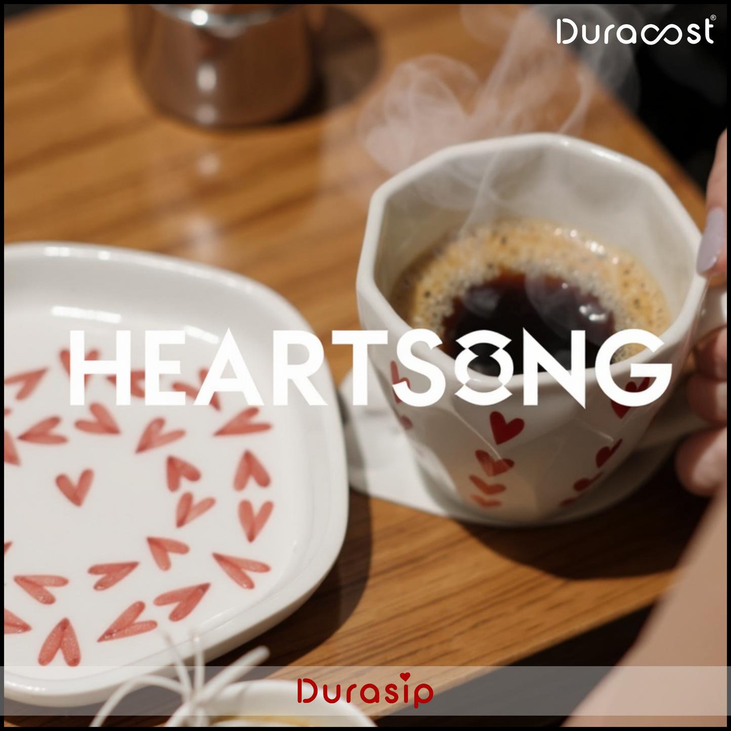 DuraSip™ HeartSong Ceramic Cup & Saucer Set of 2 – Handcrafted Heart Design Tea & Coffee Set | Premium Gift Collection