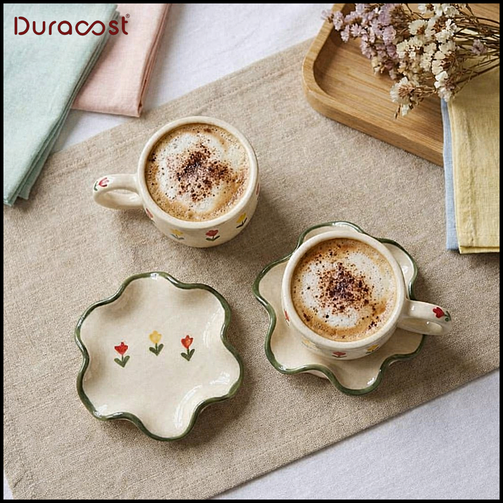 DuraSip™ Petals Ceramic Cup & Saucer Set (Set of 2)