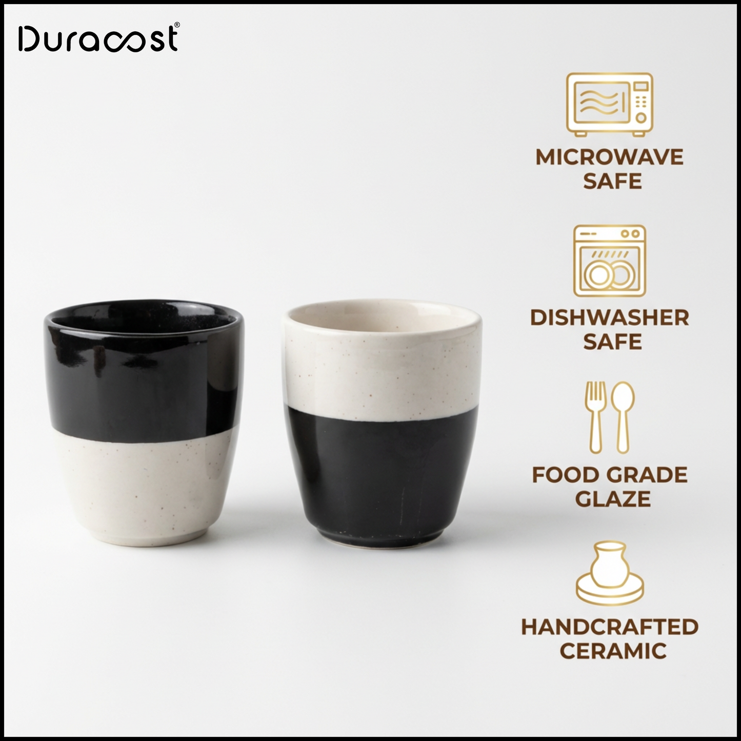 DuraSip™ Scarlet Ceramic Tea Cups Set of 6 | Dual-Tone Red/Black & Off-White | 190 ml