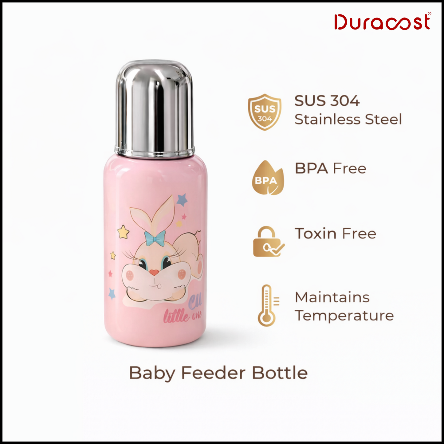 DuraCast® Tiny Tales Infant Feeder Bottle – SUS 304 Stainless Steel, BPA-Free, Baby Feeding Bottle