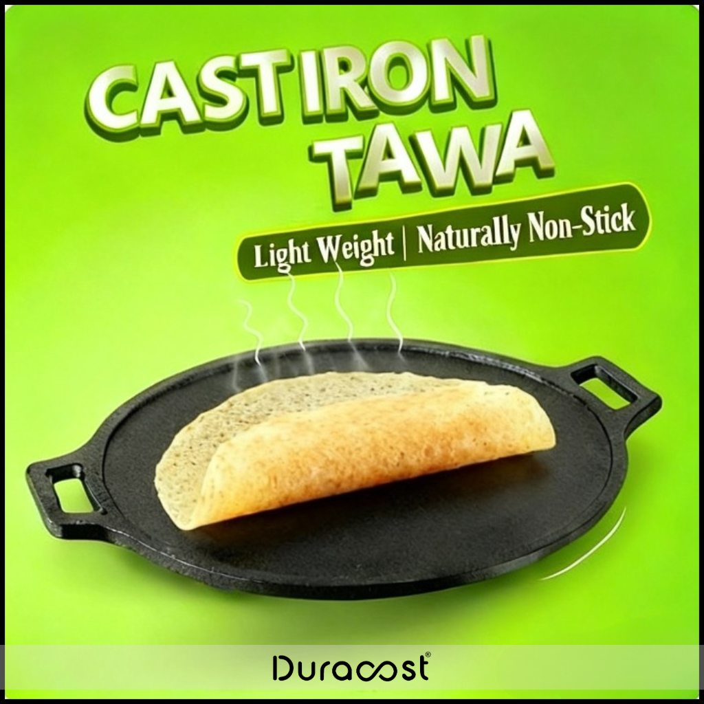 DuraCast India Premium 30cm Cast Iron Tawa for Authentic Indian Cooking | 2.4Kg | Pre-Seasoned …
