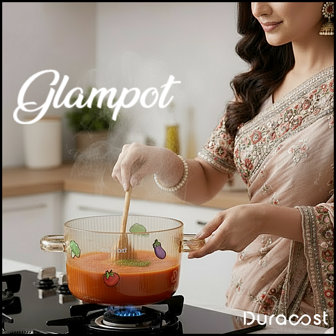 DuraCast® Glampot 1.6L Premium Amber Glass Cooking Pot with Lid | Heat-Resistant Borosilicate Glass Cookware for Stove, Microwave & Oven | Elegant Cook & Serve Pot