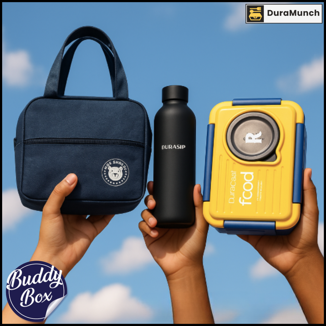 DuraMunch Buddy Box Combo – Teen Lunch Box Set with Custom Bottle & Bag | For Boys & Girls | Name Personalization Available
