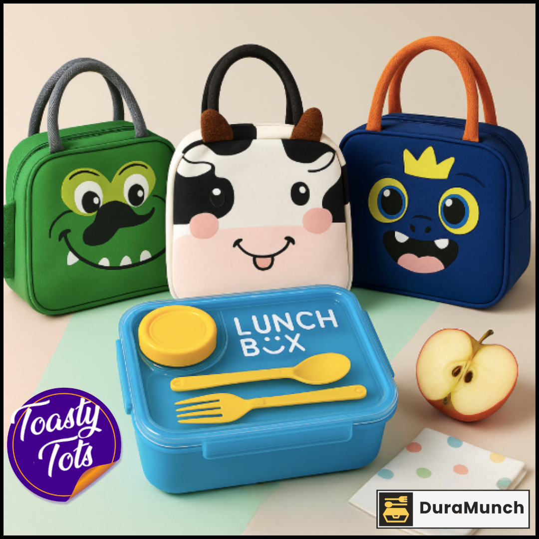 DuraMunch Toasty Tots – Personalised Kids Lunch Box with Insulated Bag | Leakproof & Heat-Friendly | Boys & Girls Variants