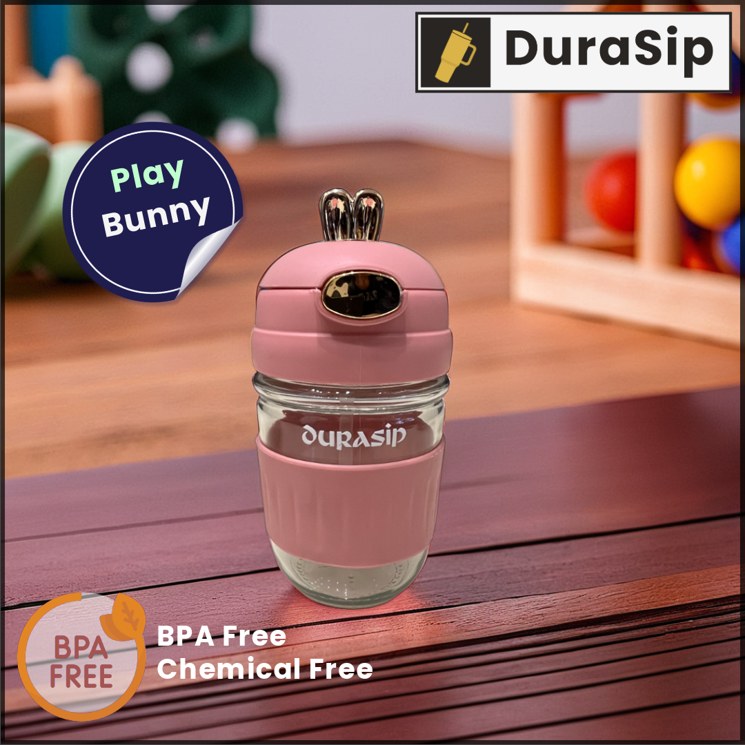 DuraSip Play Bunny – Premium Glass Sipper with Anti-Slip Silicone Grip for Kids