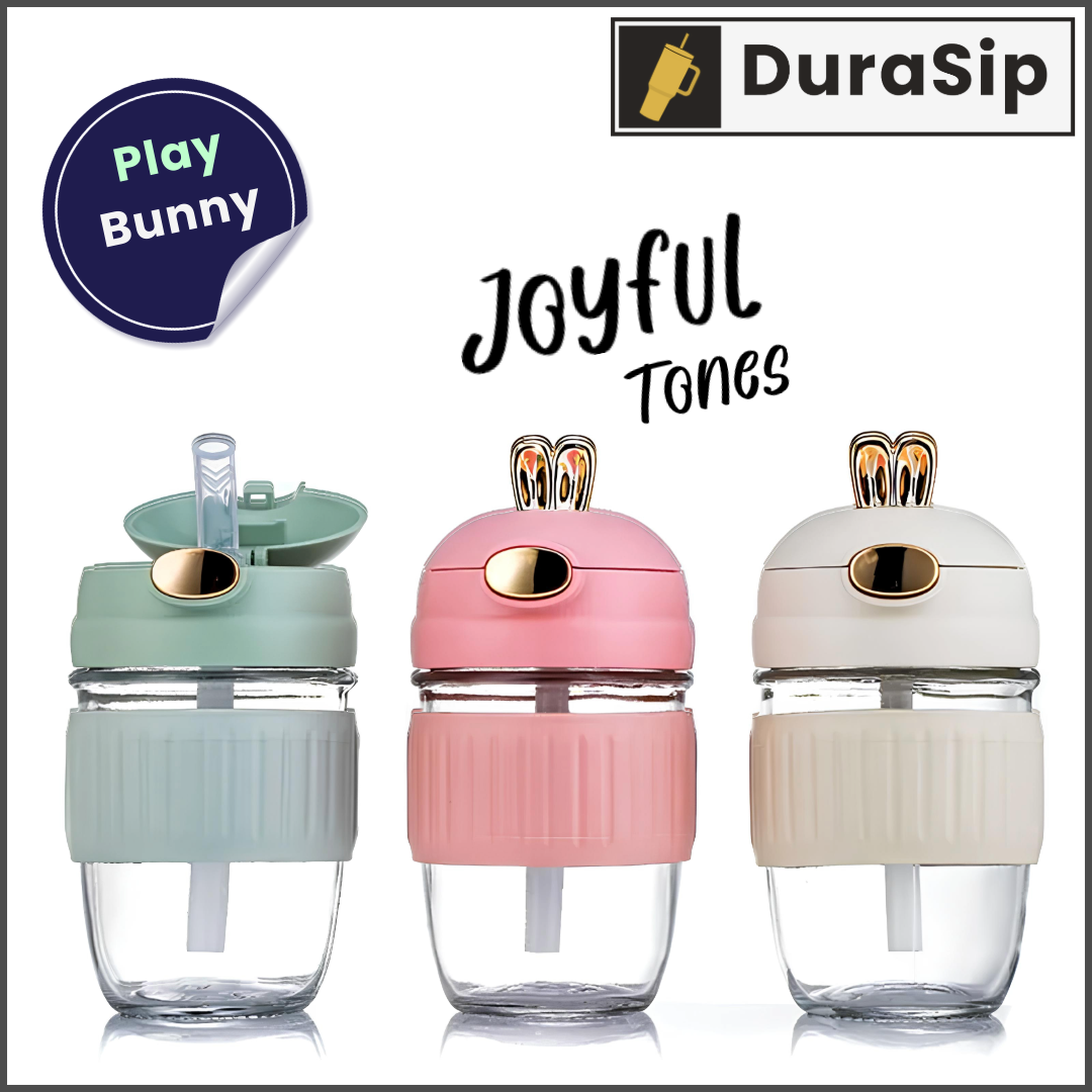 DuraSip Play Bunny – Premium Glass Sipper with Anti-Slip Silicone Grip for Kids