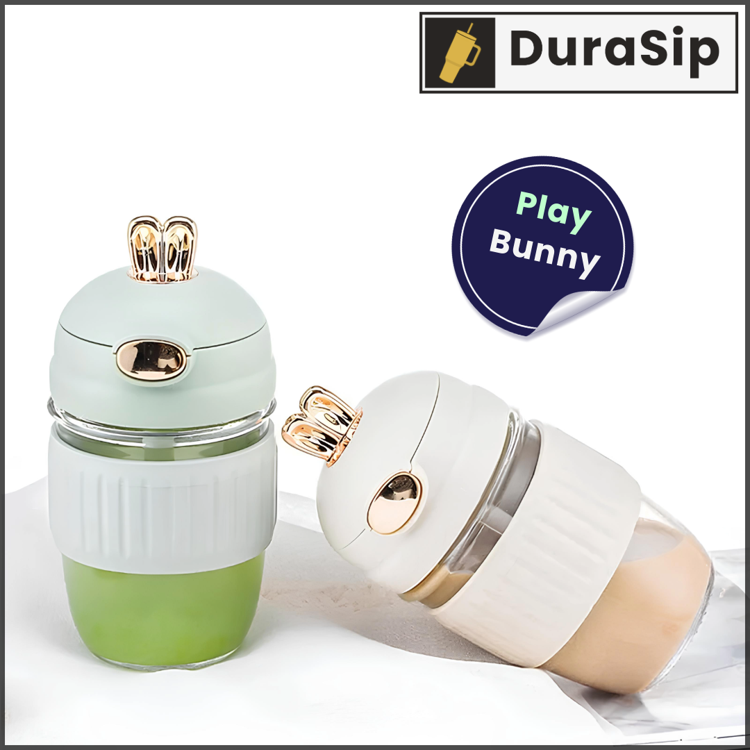 DuraSip Play Bunny – Premium Glass Sipper with Anti-Slip Silicone Grip for Kids