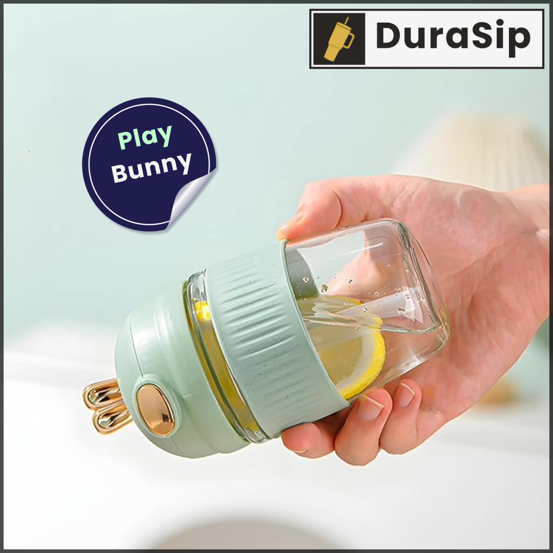 DuraSip Play Bunny – Premium Glass Sipper with Anti-Slip Silicone Grip for Kids