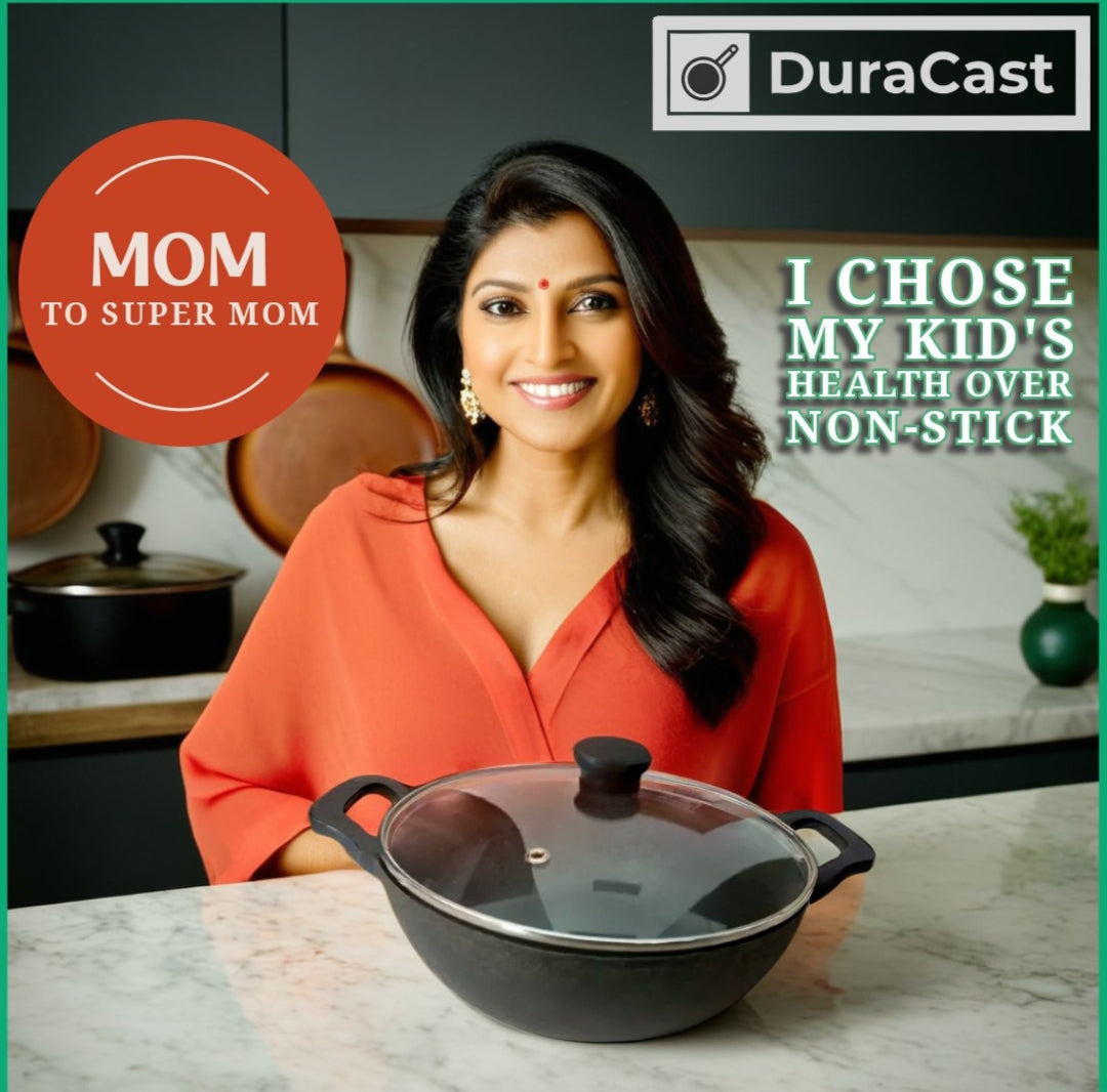 DuraCast India 26|24|22 cm Traditional Cast Iron Kadhai - Lightweight & Durable | Pre-Seasoned
