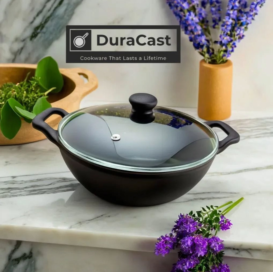 DuraCast India 26 cm Traditional Cast Iron Kadhai - Lightweight & Durable | 3.2Kg | 4.3 Litres | Pre-Seasoned