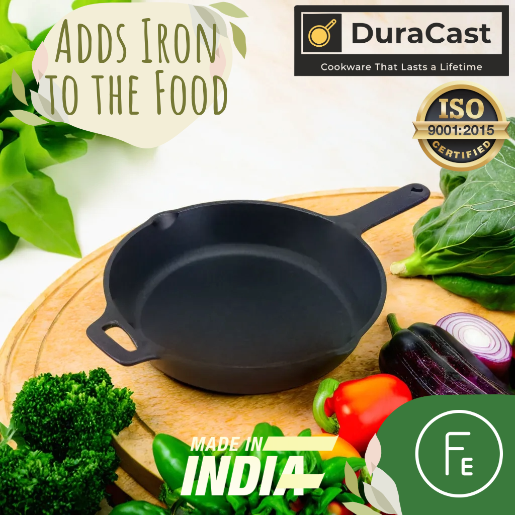 DuraCast India Combo of Cast Iron 30cm Tawa, 25cm Skillet and 24cm Kadhai