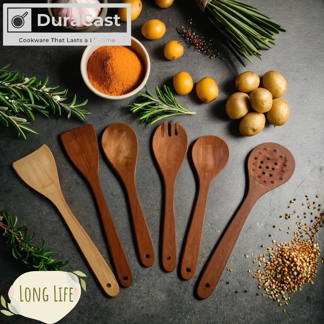 Set of 6 Pure Neem Wood Spatulas- Eco-Friendly & Durable | DuraCast India
