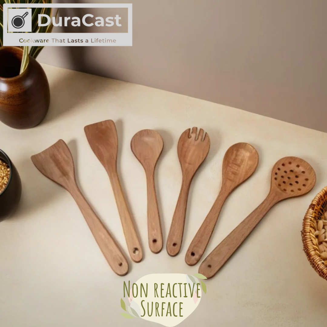 Set of 6 Pure Neem Wood Spatulas- Eco-Friendly & Durable | DuraCast India