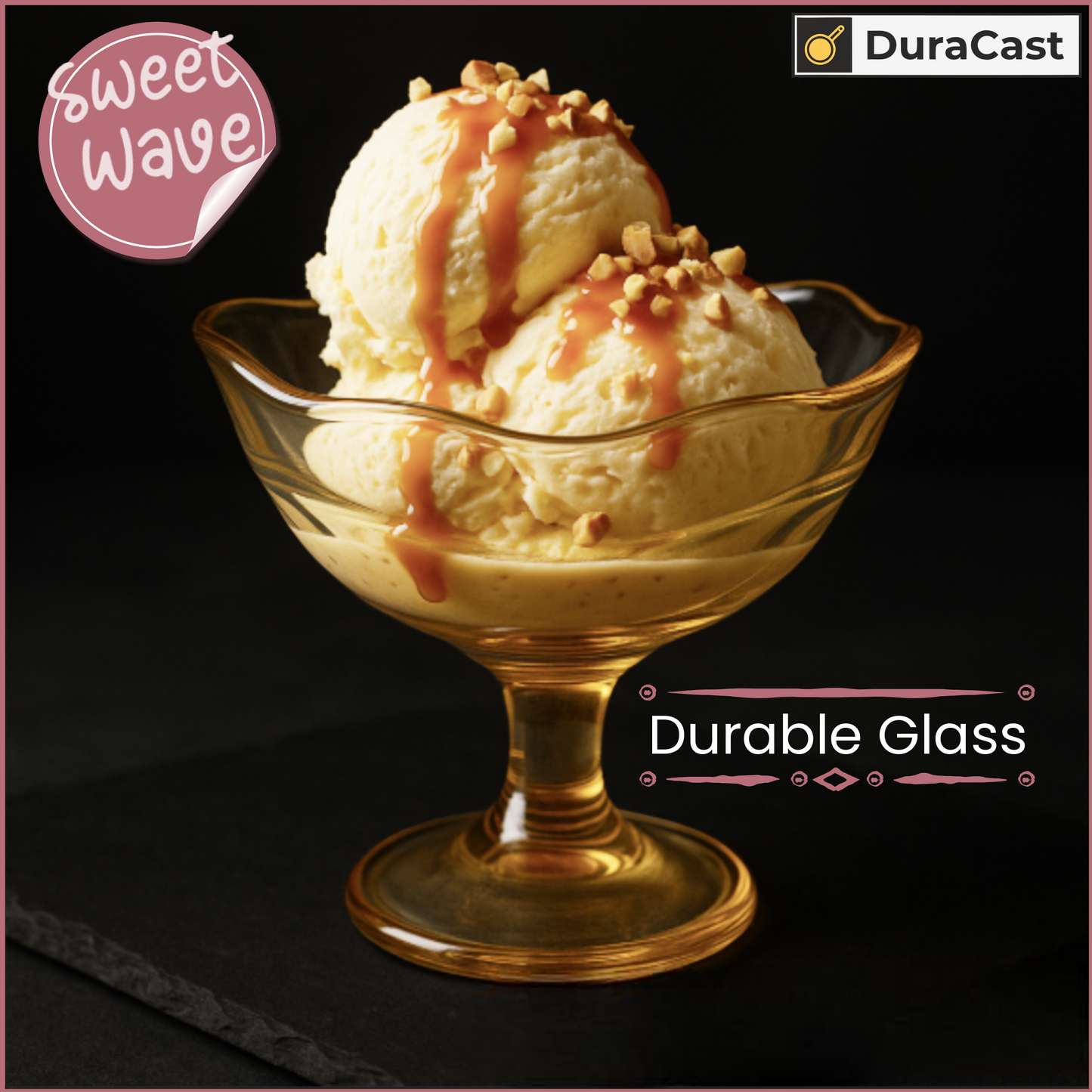 DuraCast Sweet Wave Golden Dessert Bowls – Elegant Wave Rim Fruit & Dessert Serving Set