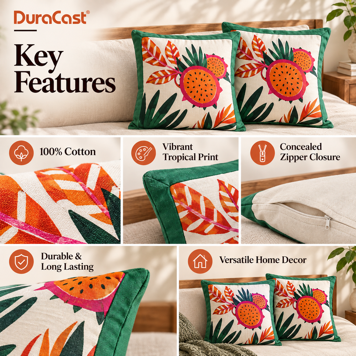 DuraCast Tropical Cushion Covers – Set of 2 | Premium Cotton