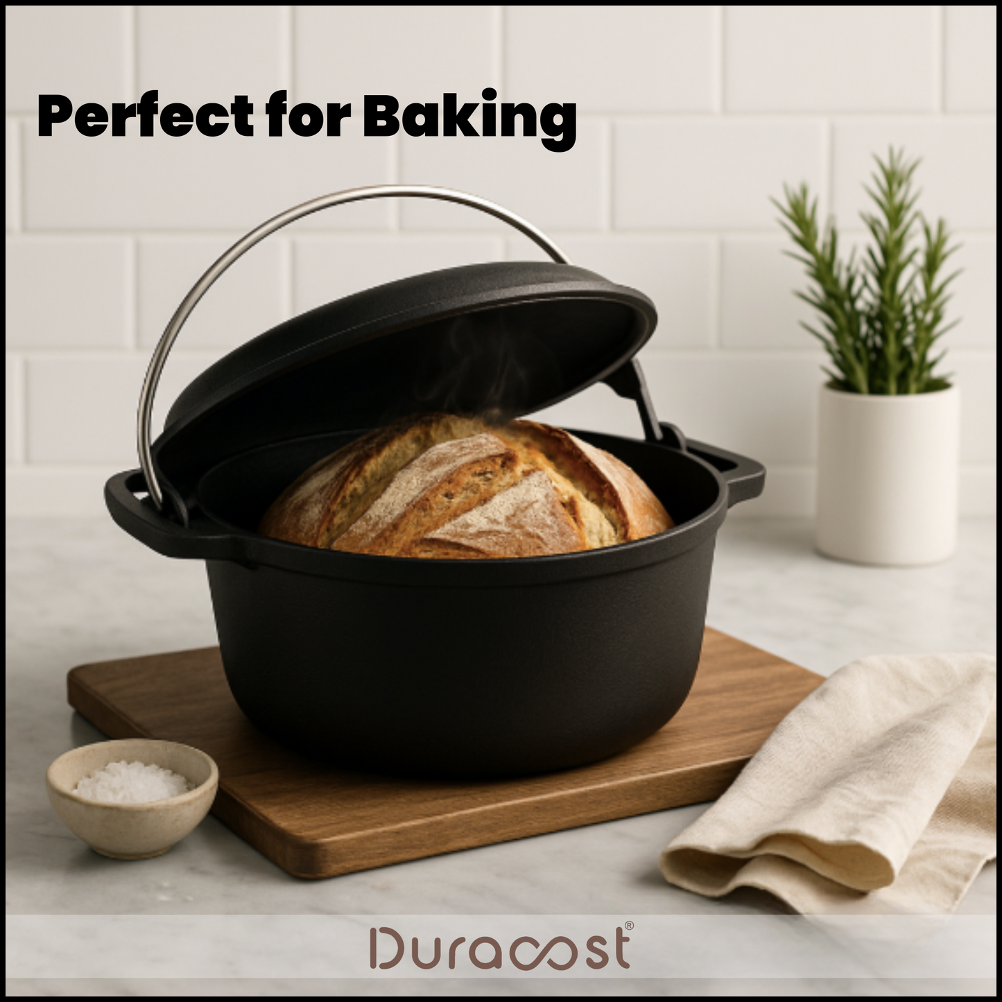 DuraCast® 4 L Cast Iron Dutch Oven – Heavy Duty Pre-Seasoned Pot for Cooking, Baking & Slow-Cooking