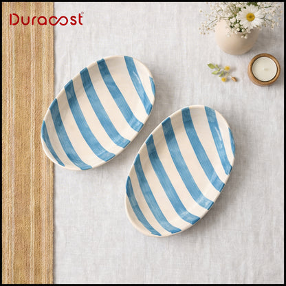 DuraCast® BoldBite Ceramic Snack Platter | Red & White Striped Design | Set of 2