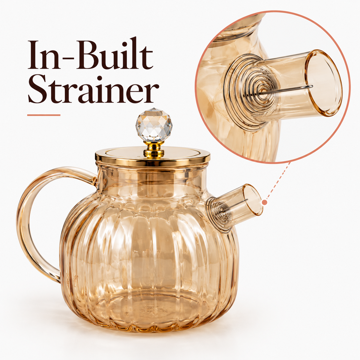 DuraSip™ Chá Crystal Luxe Tea Set – Borosilicate Glass Kettle with Amber Mugs & Optional Wooden Tray | Elegant Tea & Coffee Server Gift Set