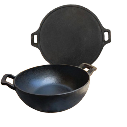 DuraCast India 30cm Tawa and 24cm Kadhai Combo: Traditional Cast Iron Cookware Set