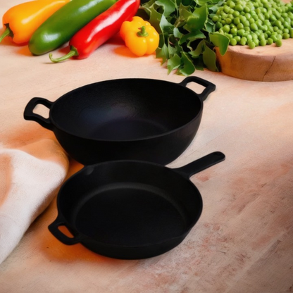 DuraCast India Cast Iron 25cm Skillet & 26cm Kadhai Combo: Culinary Magic in Your Kitchen