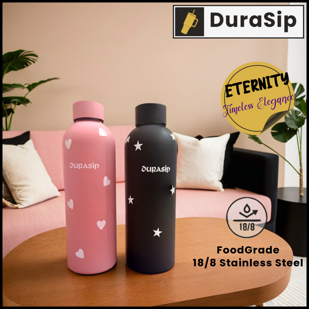 DuraSip Eternity Timeless Elegance– Personalised Premium Stainless Steel Bottle Set for Couples 600  ML each
